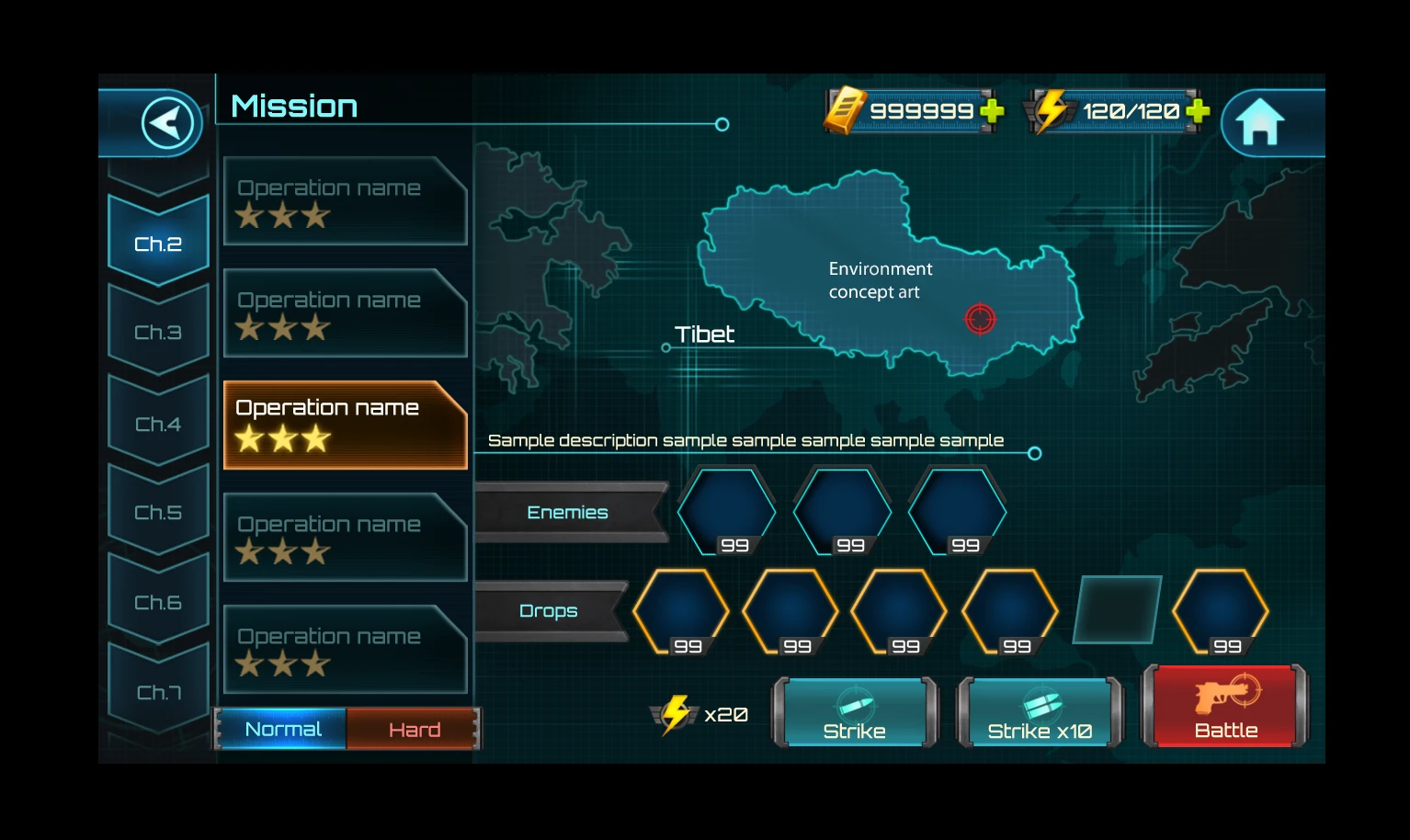 Mobile game · mission screen
